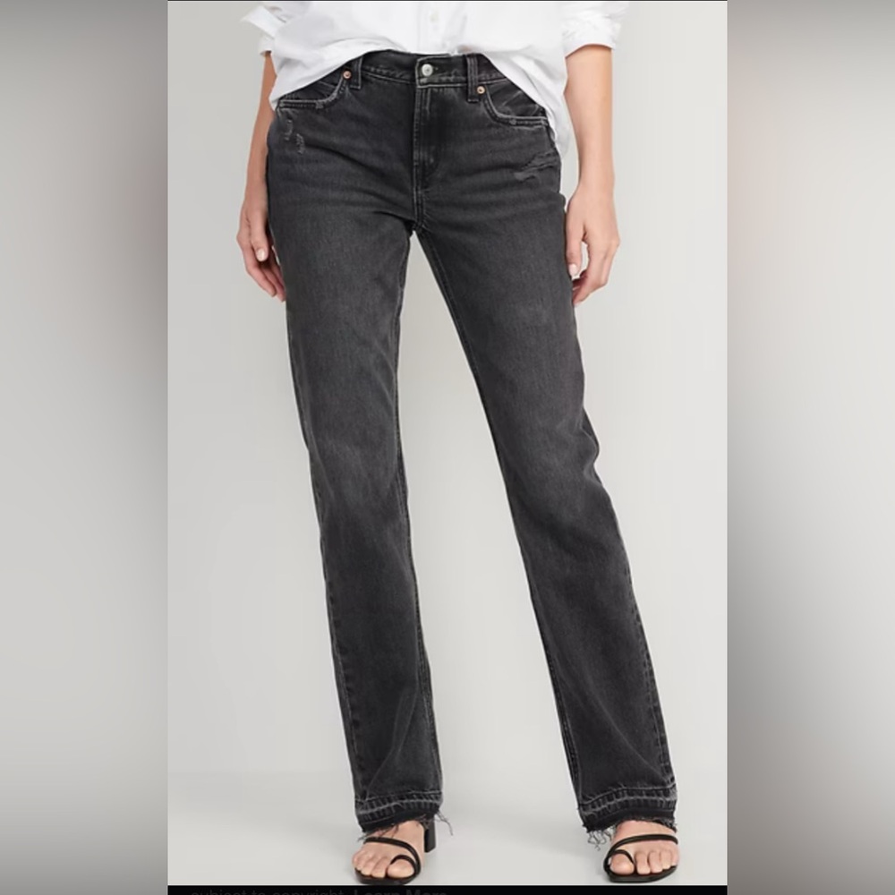 Old Navy Mid-Rise Slouchy Boot-Cut Black Non-Stretch Cut-Off Jeans 8 petite